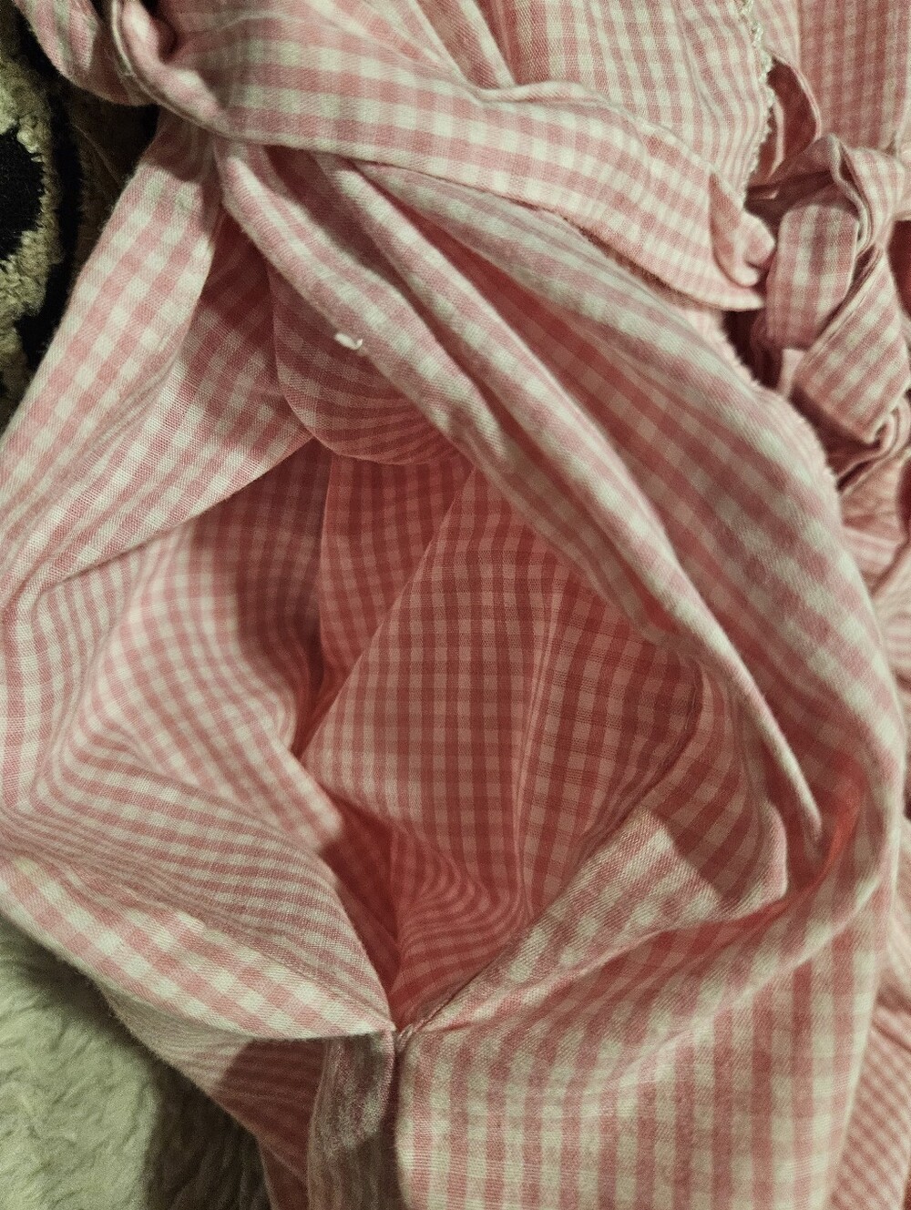 Secret Treasures Pink Gingham Robe Medium Cottagecore Eyelet Lace Wrap - Picture 7 of 9